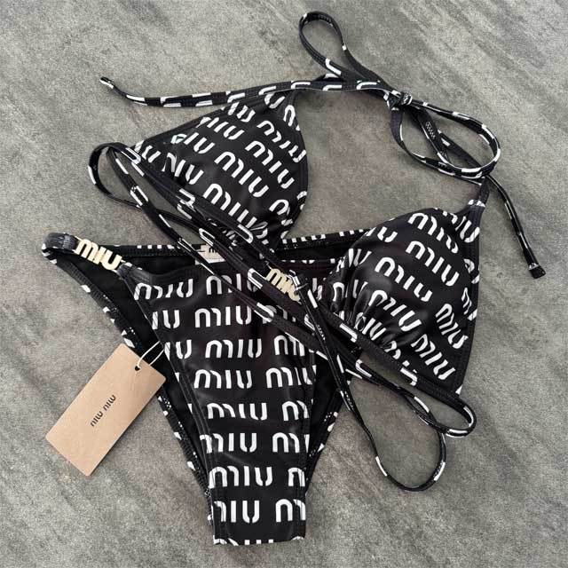 Metal Logo Printed Strappy Bikini Swimsuit