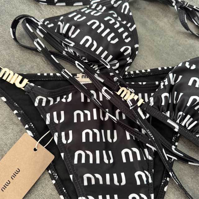 Metal Logo Printed Strappy Bikini Swimsuit