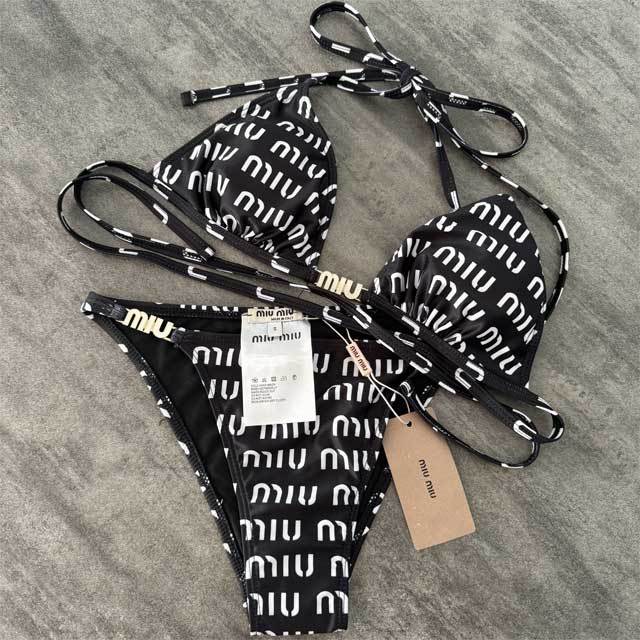 Metal Logo Printed Strappy Bikini Swimsuit