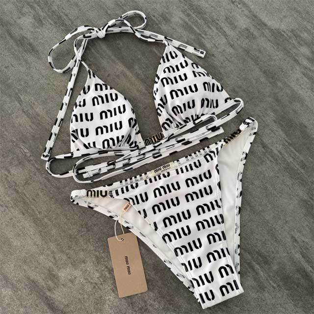 Metal Logo Printed Strappy Bikini Swimsuit