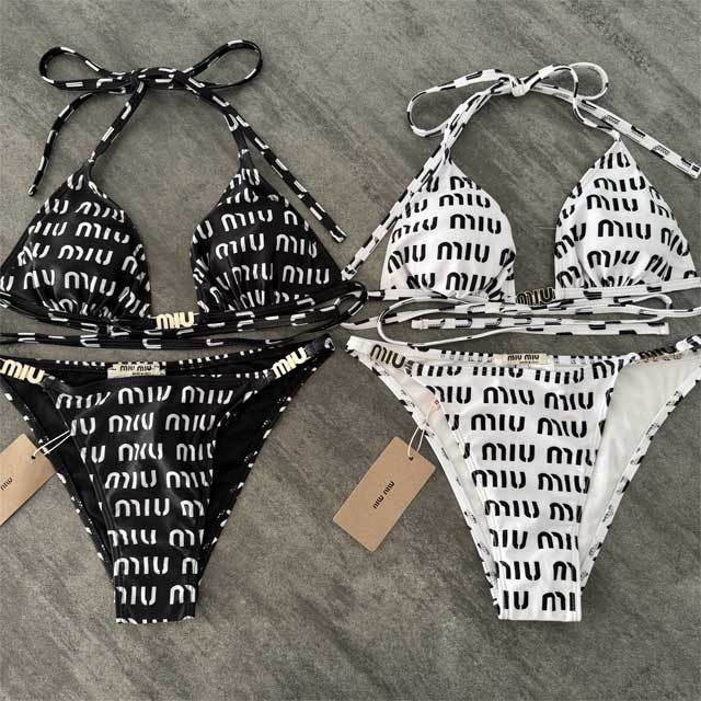 Metal Logo Printed Strappy Bikini Swimsuit