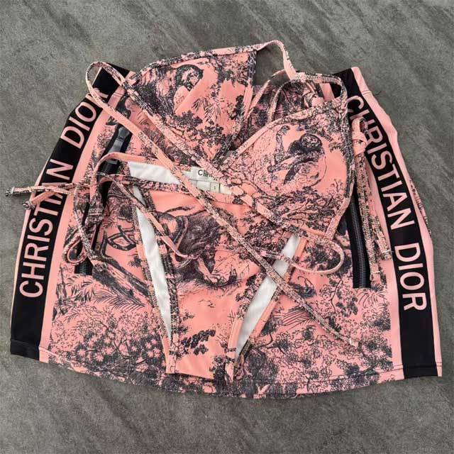 Printed Strappy Bikini With Skirt Set