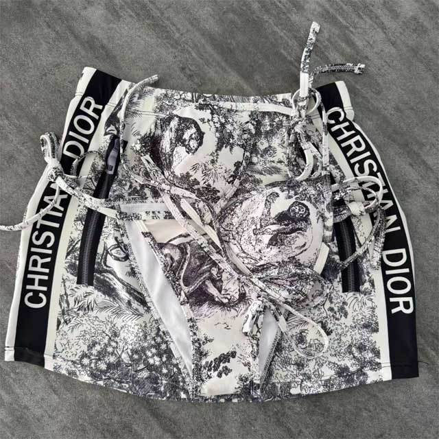 Printed Strappy Bikini With Skirt Set