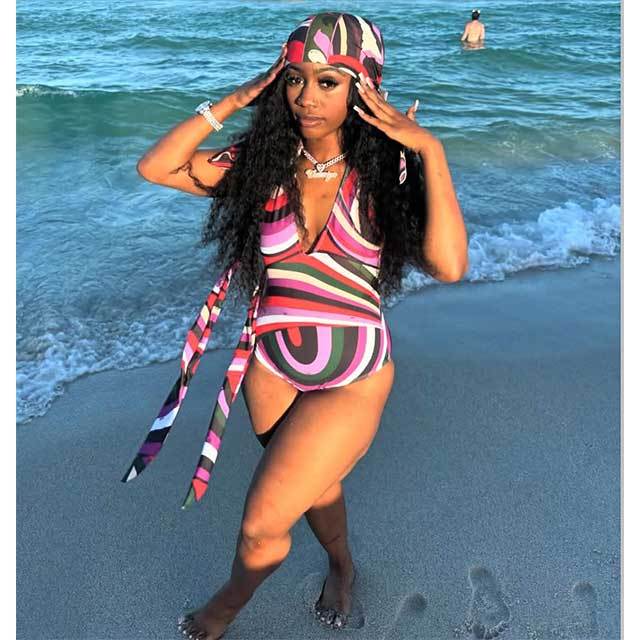 Printed V Neck One Piece Swimsuit Scarf Set