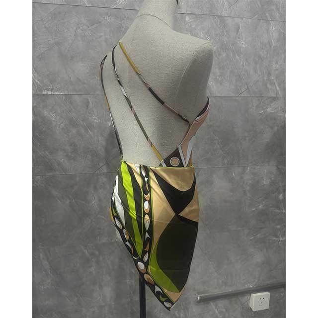 Single Shoulder Backless One Piece Swimsuit Scarf Set
