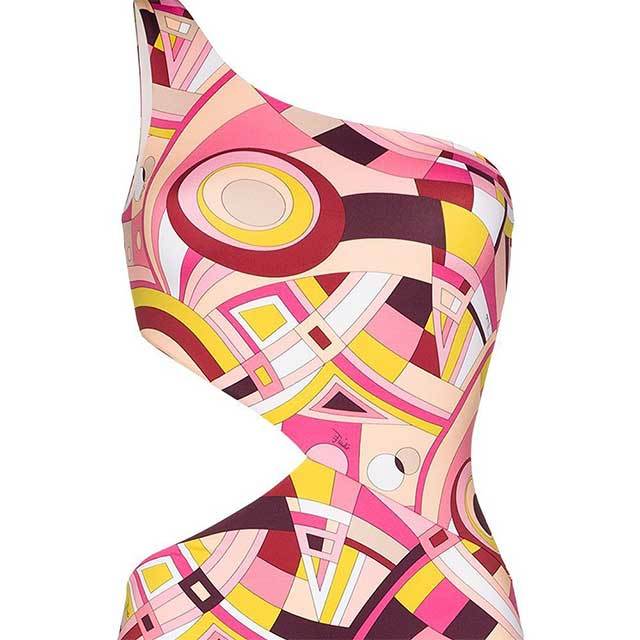 Single Shoulder Printed Cut Out One-piece Swimsuit