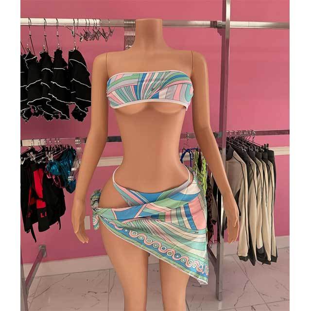Tube Top Tankinis Swimsuit Scarf Set