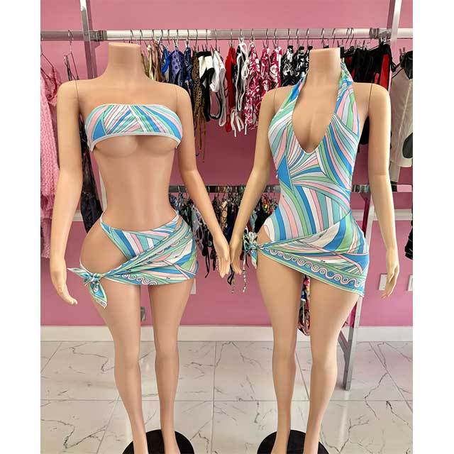 Tube Top Tankinis Swimsuit Scarf Set