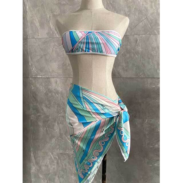 Tube Top Tankinis Swimsuit Scarf Set