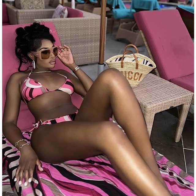 Contrast Color Printed Swimwear Bikinis Scarf Set