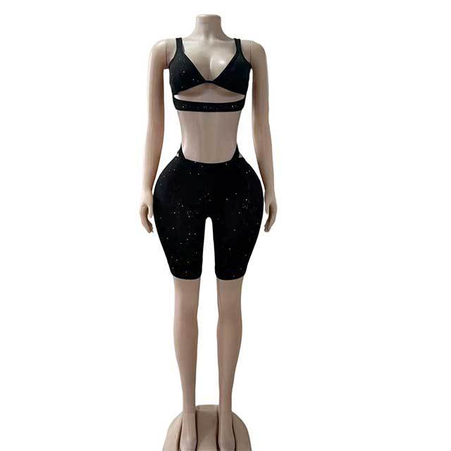 Cut Out V Neck Crop Top Slim Short Set