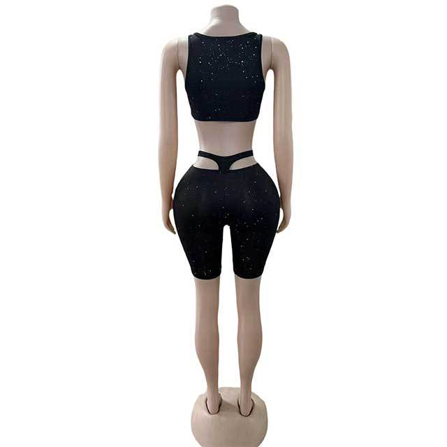 Cut Out V Neck Crop Top Slim Short Set