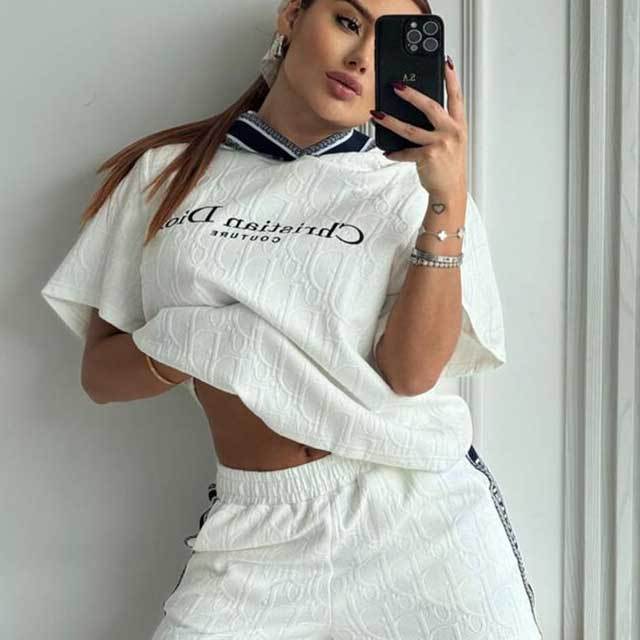 Fashion Embroidery Embossing Hooded Top Short Set