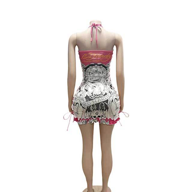 Halter Neck Hollow Out Laced Up Mini Dress