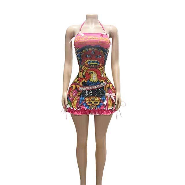 Halter Neck Hollow Out Laced Up Mini Dress