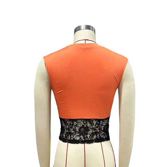 Patchwork Lace Sleeveless Slim Crop Top