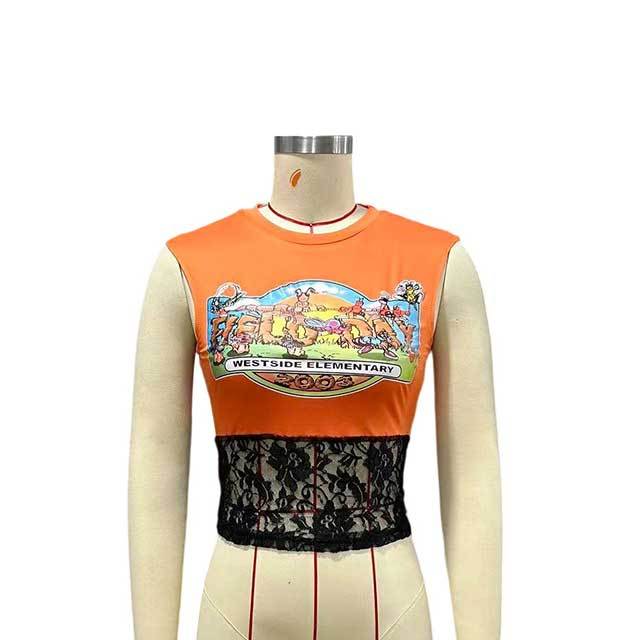 Patchwork Lace Sleeveless Slim Crop Top
