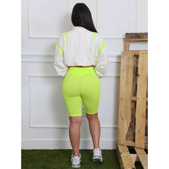 Contrast Color Drawstring Waist Cropped Top Knee-length Shorts Set