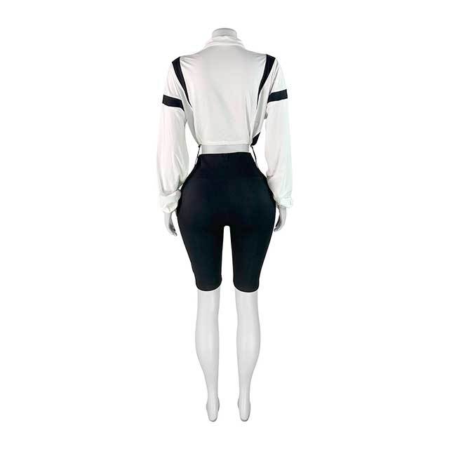 Contrast Color Drawstring Waist Cropped Top Knee-length Shorts Set