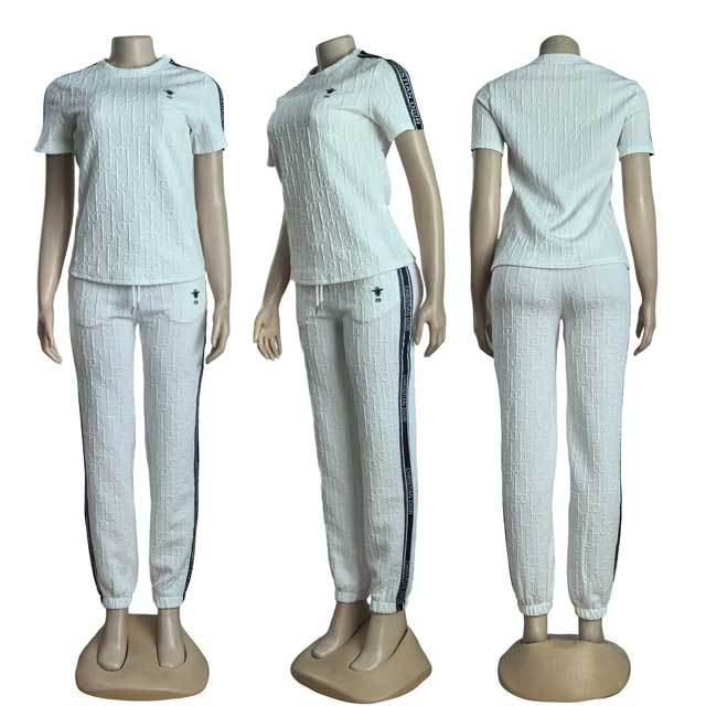 Fashion Embossing Casual Pants Suit
