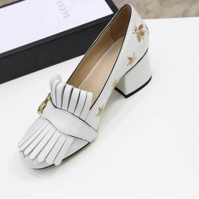 Leather Embroidery Tassel Chunky Pumps Shoes