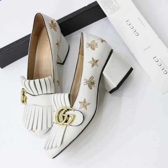 Leather Embroidery Tassel Chunky Pumps Shoes