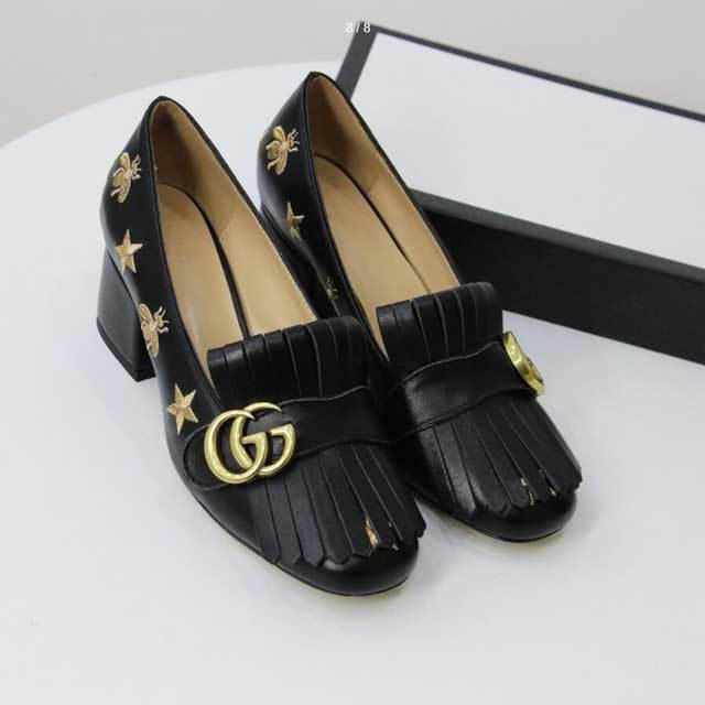 Leather Embroidery Tassel Chunky Pumps Shoes