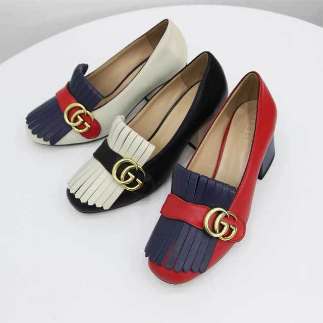 Leather Tassel Chunky Pumps Shoes