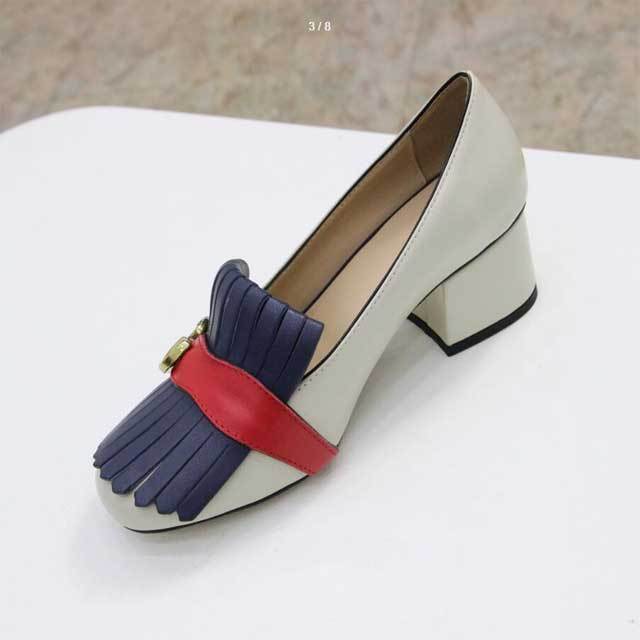 Leather Tassel Chunky Pumps Shoes
