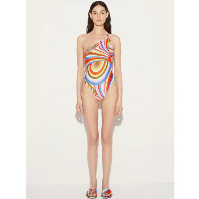 Printed Backless Single Shoulder Swimsuit