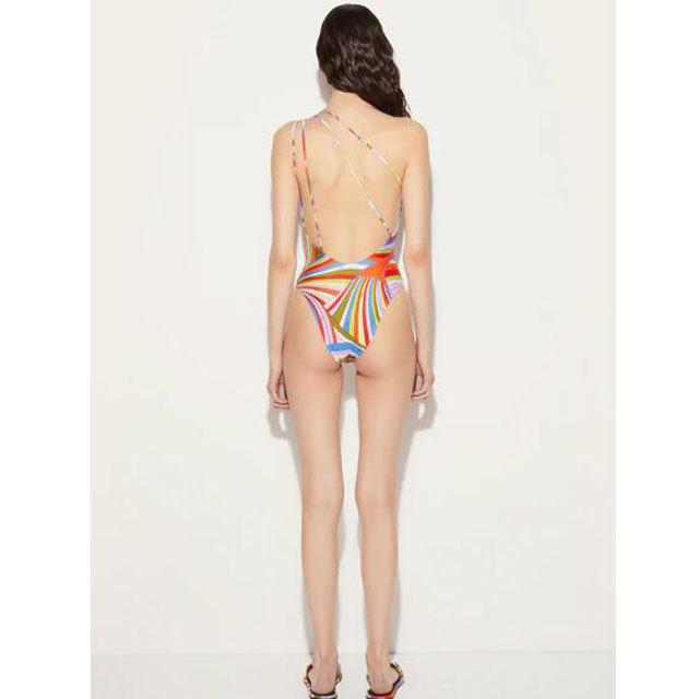 Printed Backless Single Shoulder Swimsuit