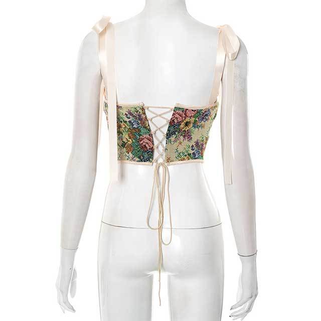 Jacquard Lace Up Corset Vest Top