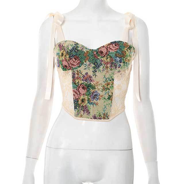 Jacquard Lace Up Corset Vest Top