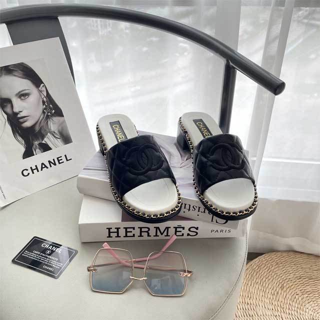 Leather Fashion Women Chunky Slipper