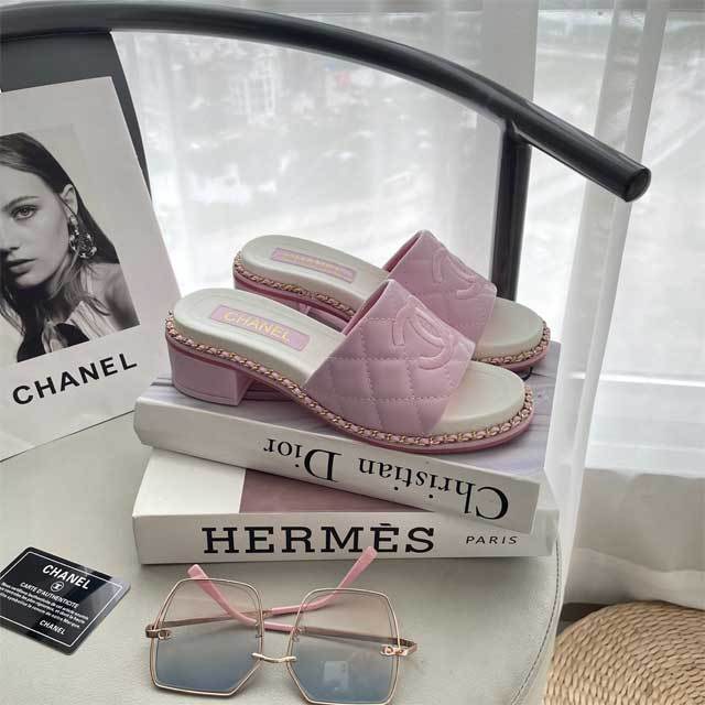 Leather Fashion Women Chunky Slipper