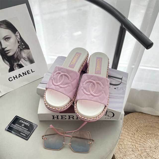 Leather Fashion Women Chunky Slipper