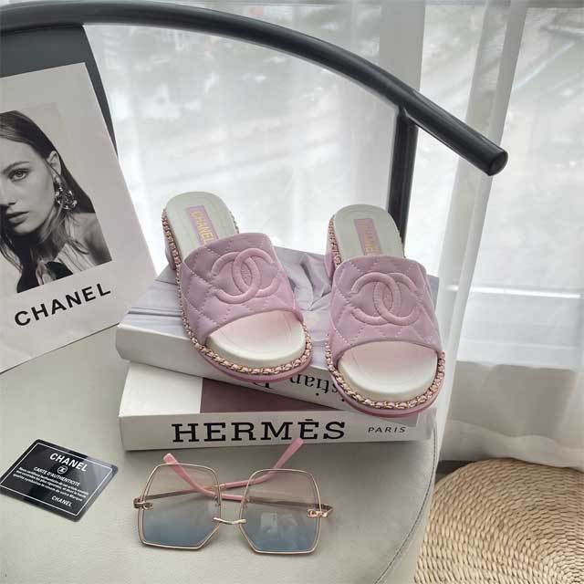 Leather Fashion Women Chunky Slipper