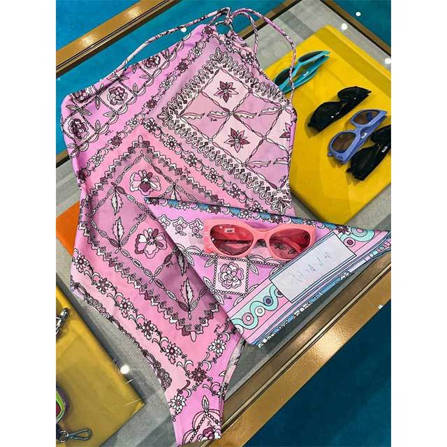 Single Shoulder Printed One Piece Swimsuit Scarf Set