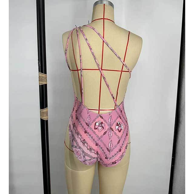 Single Shoulder Printed One Piece Swimsuit Scarf Set