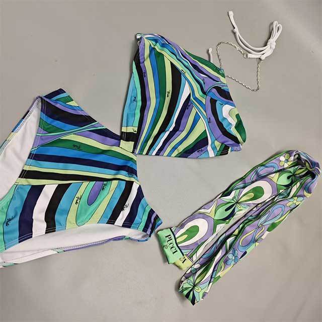 Printed Halter Swimsuit Tankinis Scarf Set