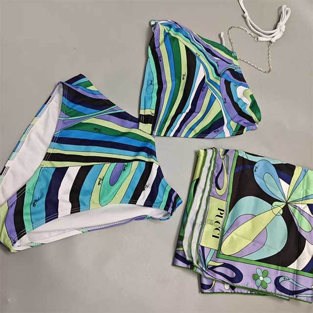 Printed Halter Swimsuit Tankinis Scarf Set