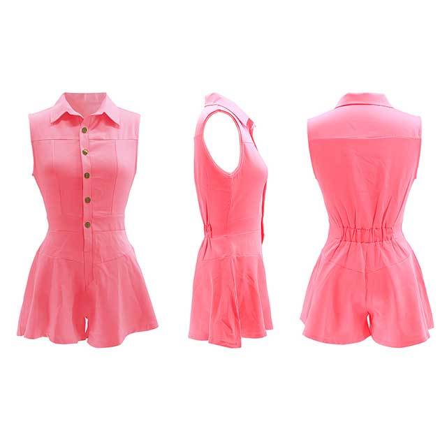 Casual Buttons Down Ruffled Romper