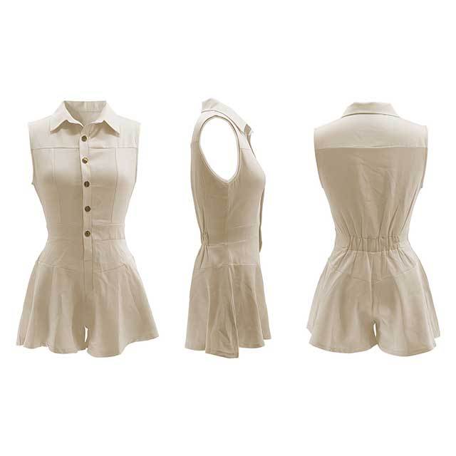 Casual Buttons Down Ruffled Romper