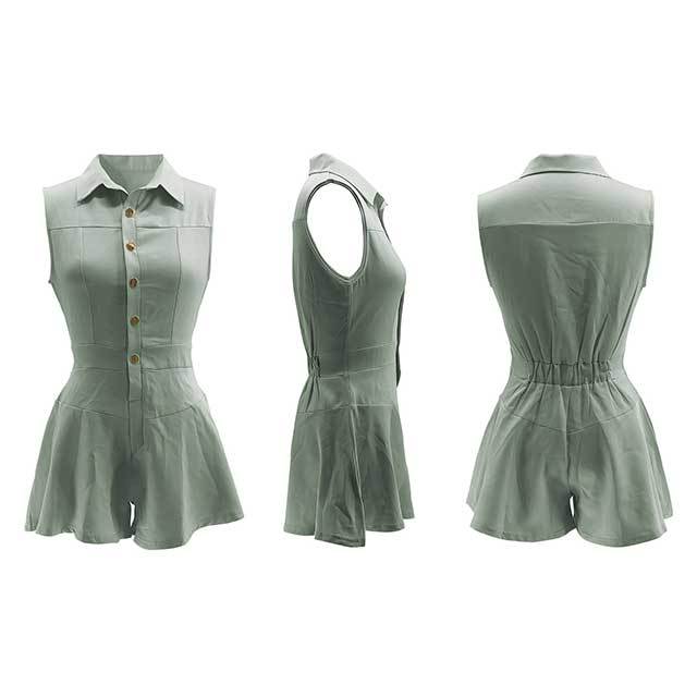 Casual Buttons Down Ruffled Romper