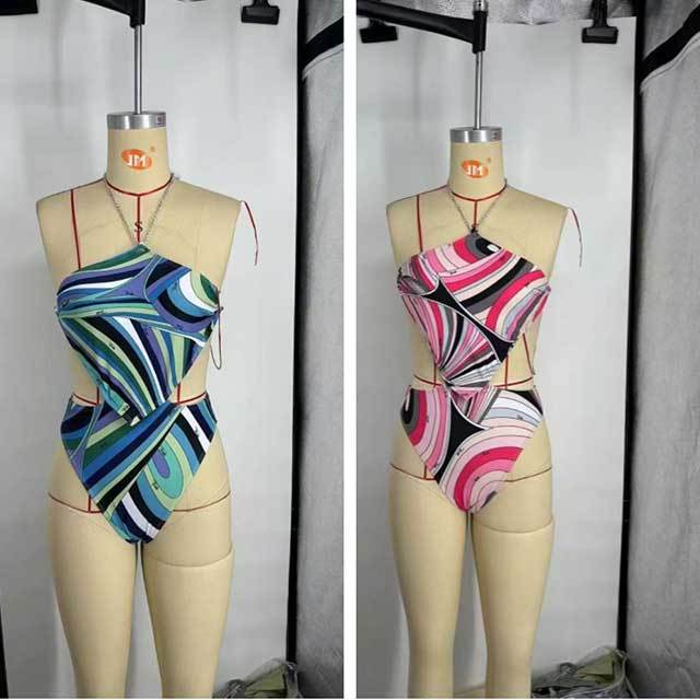 Printed Halter Swimsuit Tankinis Scarf Set