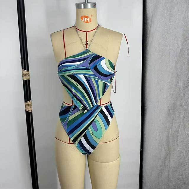 Printed Halter Swimsuit Tankinis Scarf Set