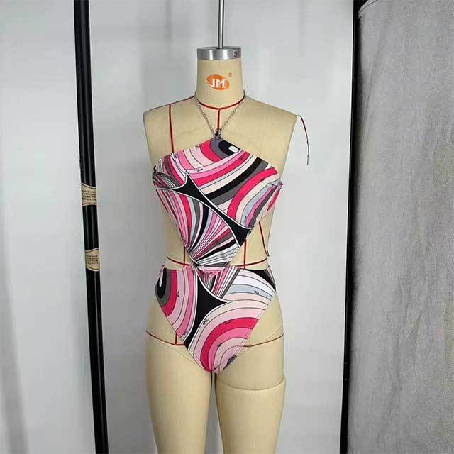 Printed Halter Swimsuit Tankinis Scarf Set