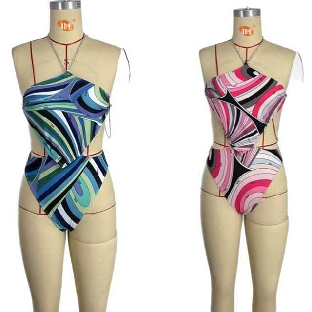 Printed Halter Swimsuit Tankinis Scarf Set