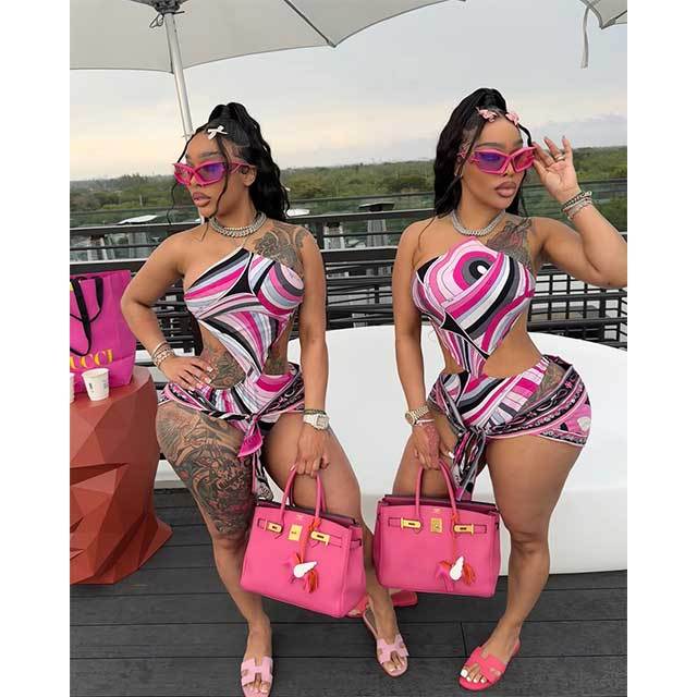 Printed Halter Swimsuit Tankinis Scarf Set