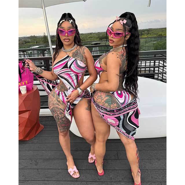 Printed Halter Swimsuit Tankinis Scarf Set